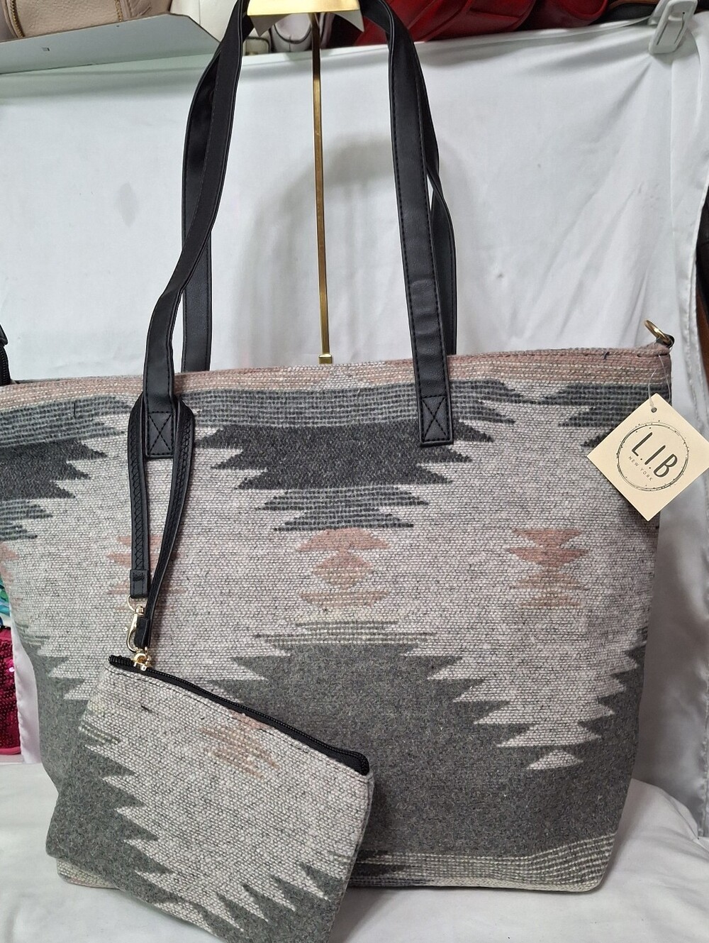 Southwestern tote with pouch NWT Gray & Pink